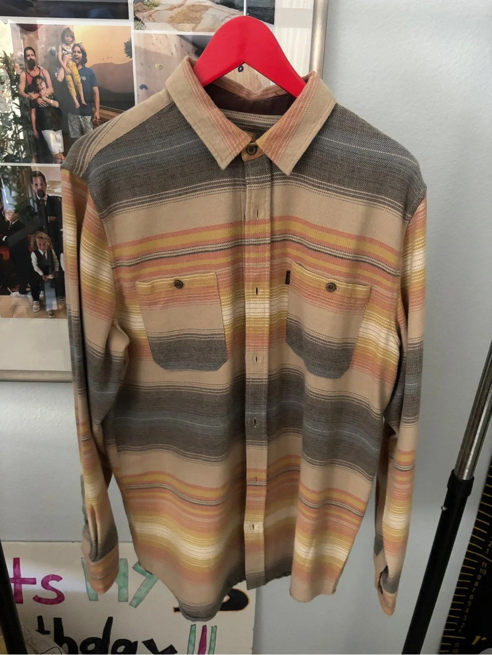 Banana Republic Striped Button-Down Shirt in Beige, Gray and Yellow